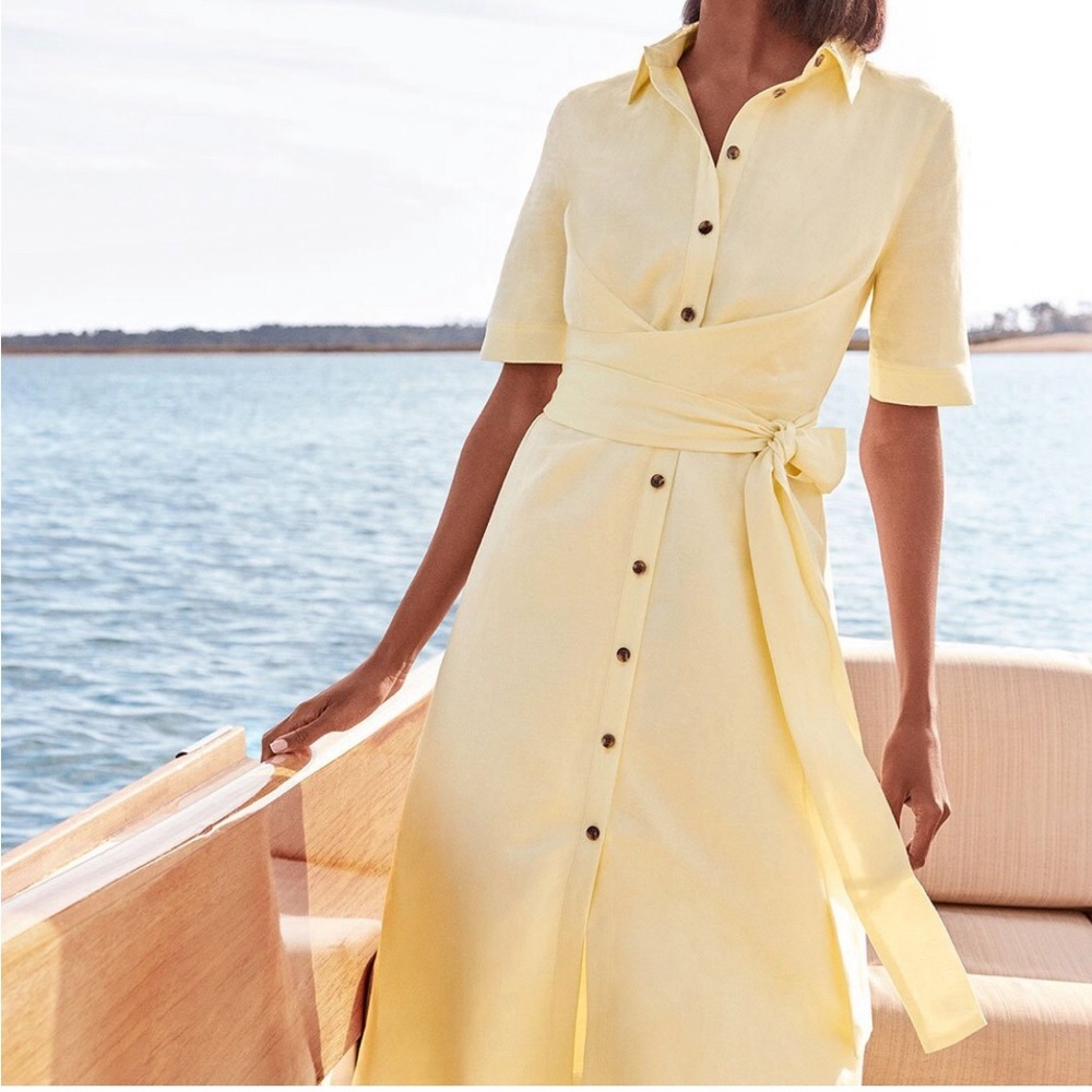 Ann Taylor Light Linen Butter Yellow Button Shirt Shirtdress Dress